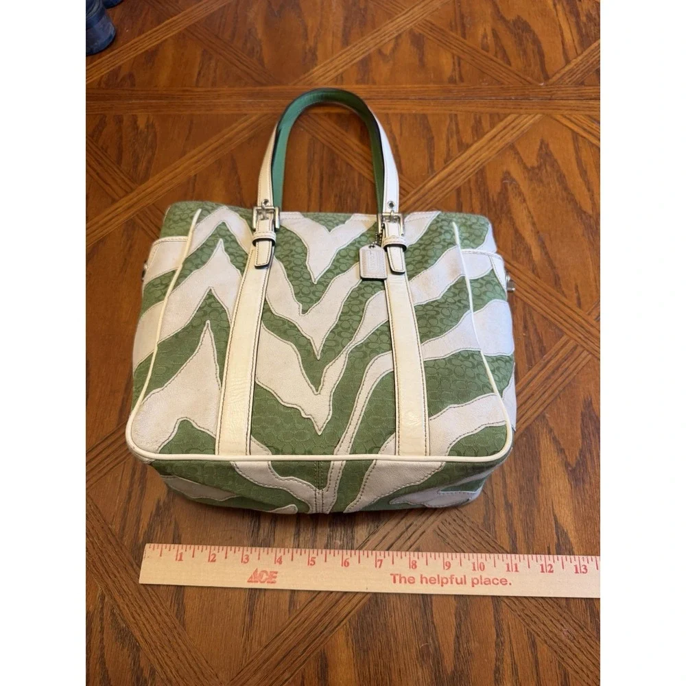 Coach Green And White Zebra Stripe Tote